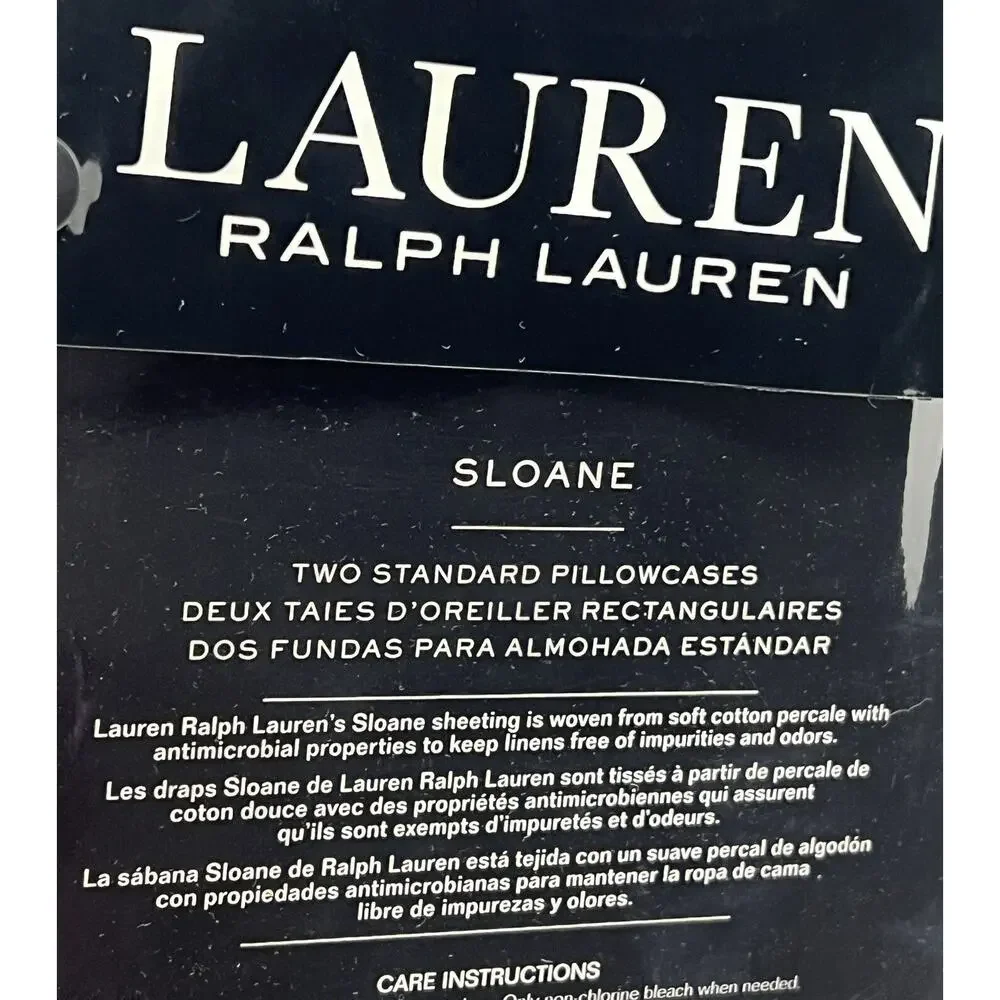 Ralph Lauren SLOANE Grey Gray Standard Pillowcases Antimicrobial Cotton Percale